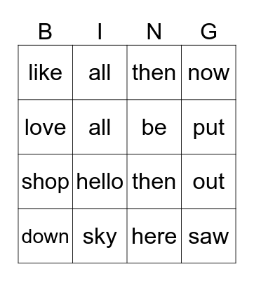 Stage 5 Bingo Card