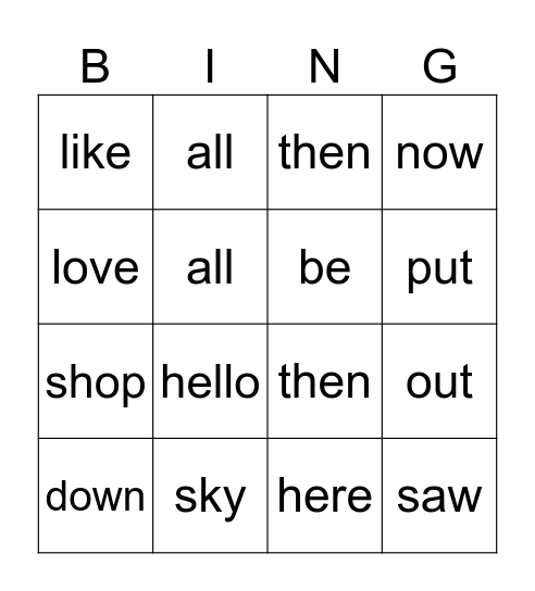 Stage 5 Bingo Card