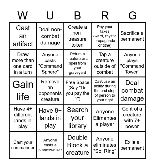 KrakenHits Commander Bingo Card