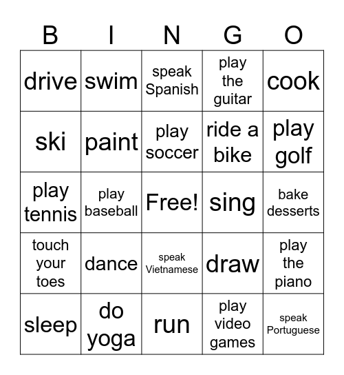 How well can you...? Bingo Card