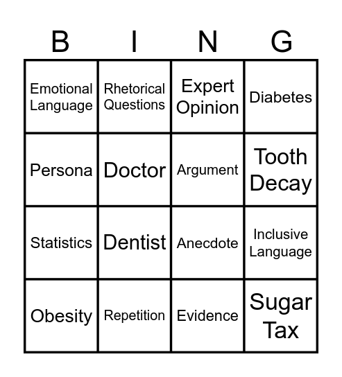 Persuasive Language Bingo Card