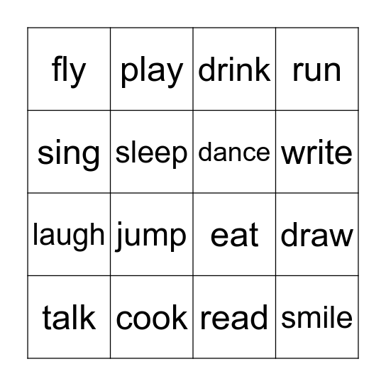 Actions Bingo Card