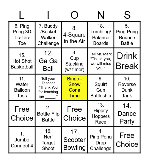 BES - Track & Field Day - 2025 Bingo Card