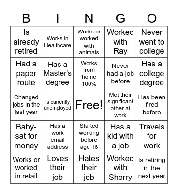 "Taking Care of Business" Bingo Card