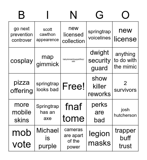 DbD 9th Anniversary Bingo Card