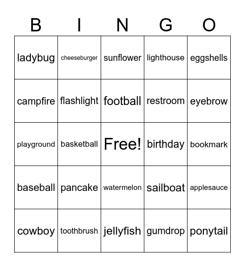 BINGO - Compound Words Bingo Card