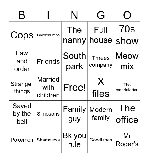 TV Bingo Card