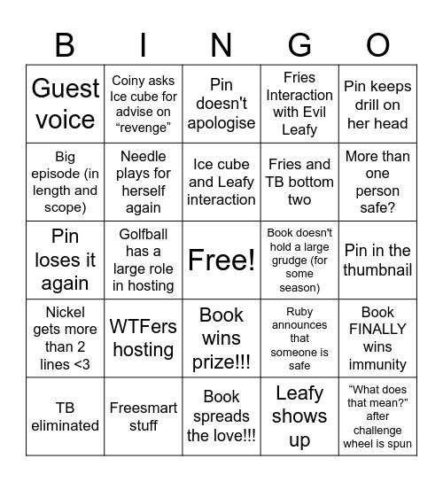 BFDIA 19 Bingo Card