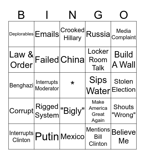 Trump Debate Bingo Card