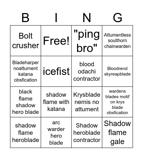 Deepwoken bingo Card