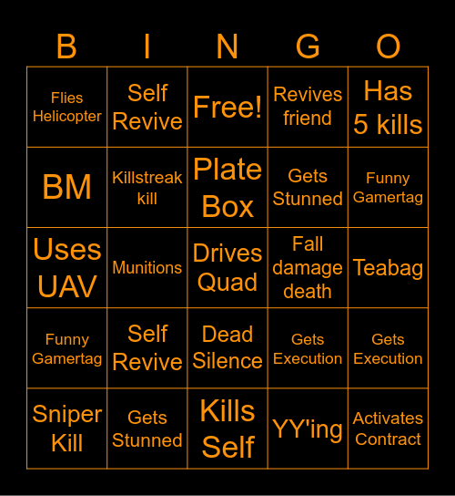 Warzone Bingo Card