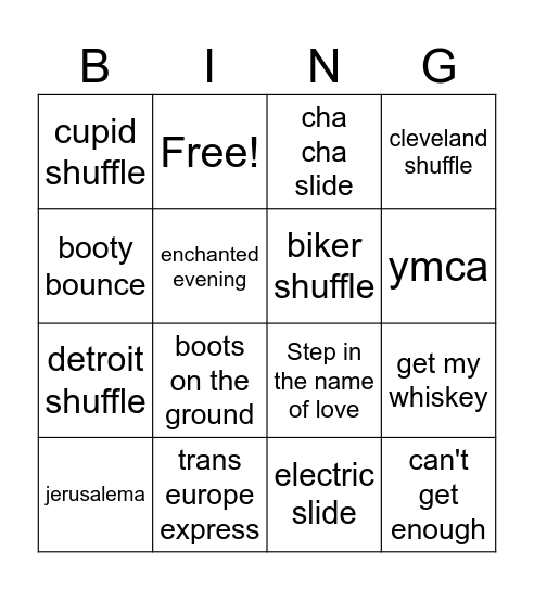 Line Dance Bingo Card