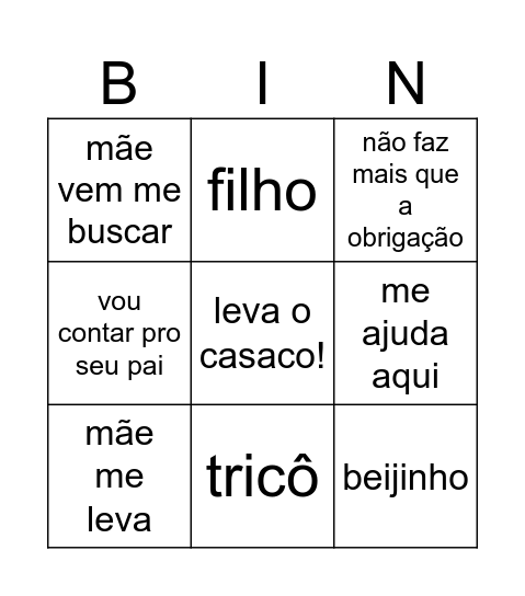 Dia das Mães Bingo Card