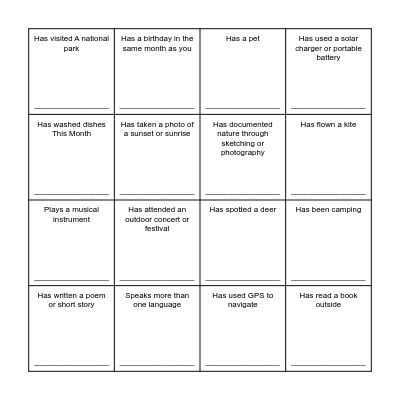 REC 201 BINGO Card