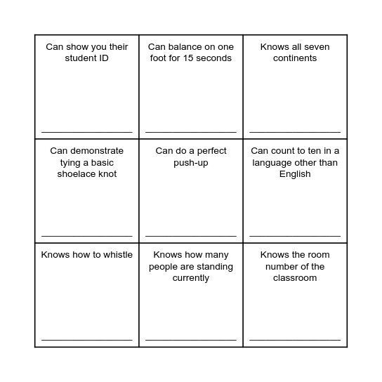 REC 201 BINGO 3X3 Bingo Card