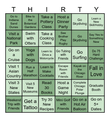 30 Project Bingo Card