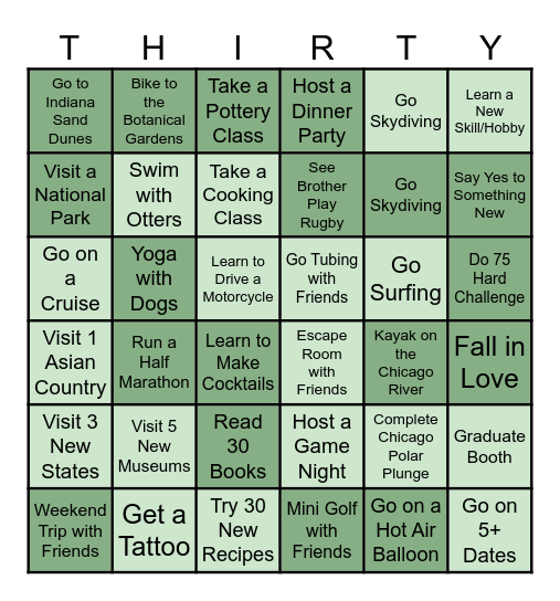 30 Project Bingo Card
