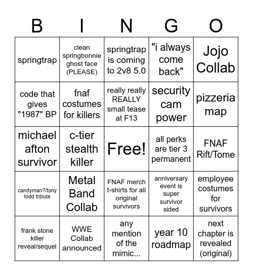 9th anniversary announcement Bingo Card