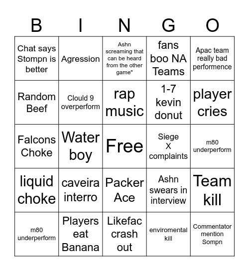 R6reload bingo Card