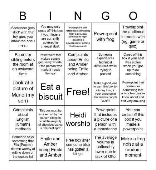 Powerpoint night bingo Card