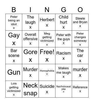 Family Guy Bingo Card
