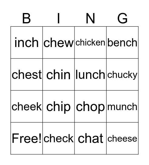 Ch- Words Bingo Card