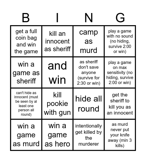 Murder Mystery Bingo Card