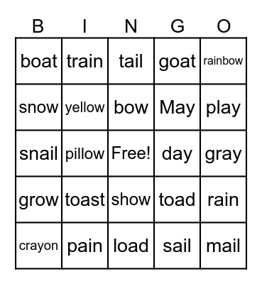 ai ay ow oa Bingo Card