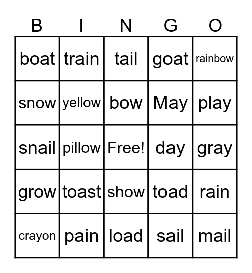 ai ay ow oa Bingo Card