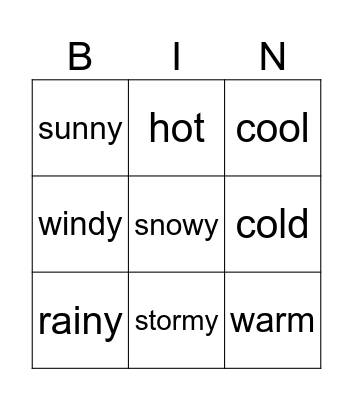 Weather Bingo Card