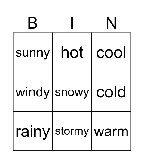 Weather Bingo Card