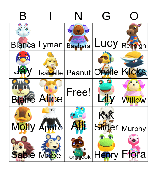 Animal Crossing Bingo Card