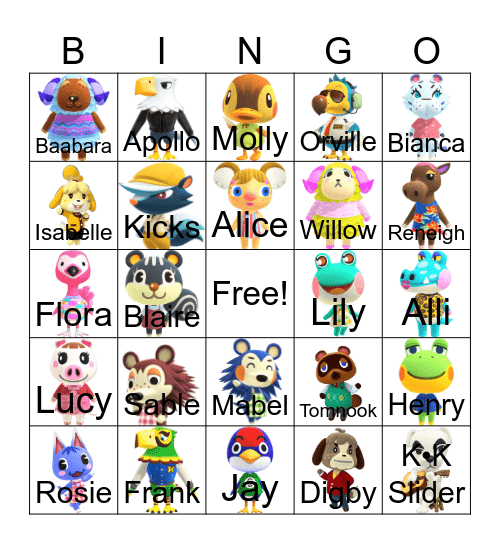 Animal Crossing Bingo Card
