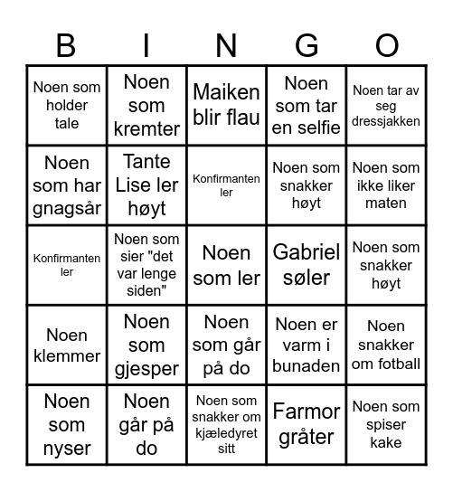 Konfirmasjon Maiken Bingo Card