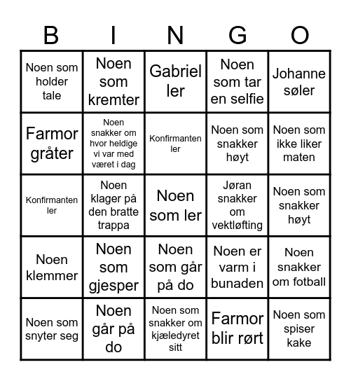Konfirmasjon Maiken Bingo Card