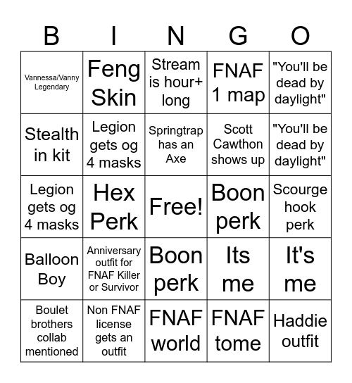 Anniversary Stream Bingo Card