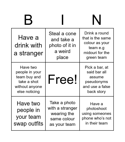 Pub Crawl Bingo Card