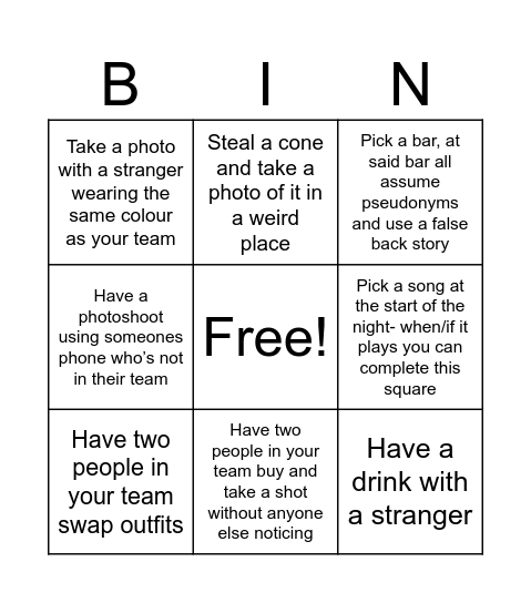 Pub Crawl Bingo Card