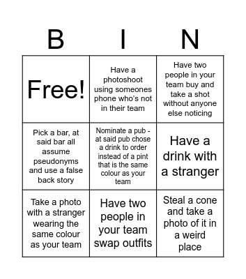 Pub Crawl Bingo Card