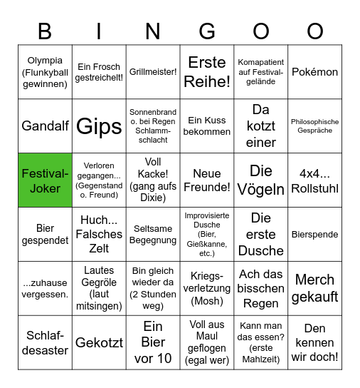 Festival Bingo Card