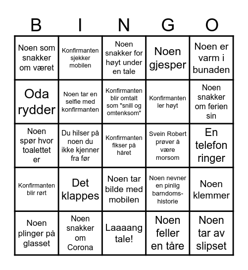 Konfirmasjonsbingo Card
