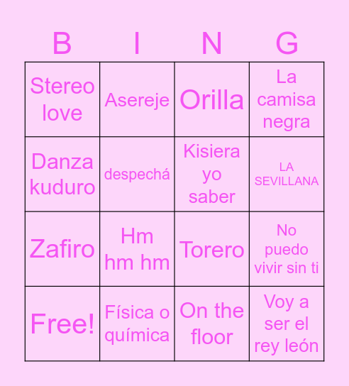 BINGO MUSICAL Bingo Card