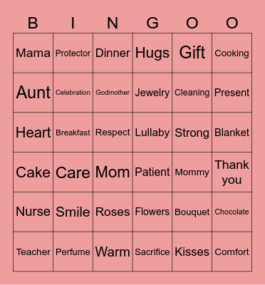 Mother's day Bingo Card