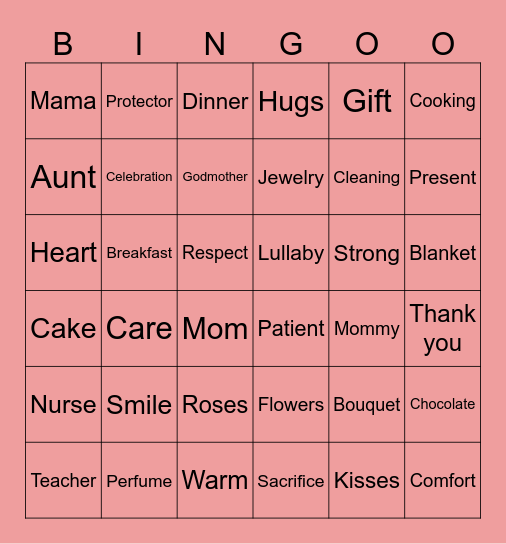 Mother's day Bingo Card