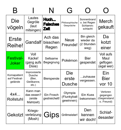 Festival Bingo Card