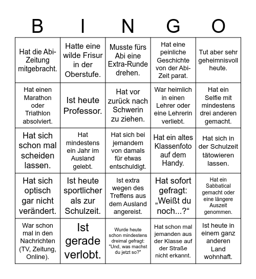 Schliemann Abi 2005: Das Wiedersehen-Bingo 2025 Bingo Card