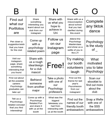 NTU Psychology Society Bingo Card
