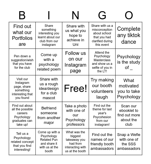 NTU Psychology Society Bingo Card