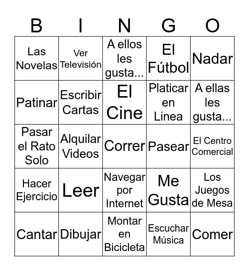 Talking About  What You and Others Like To Do Bingo Card