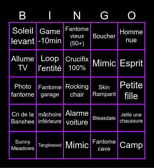 BINGO PHASMO Bingo Card